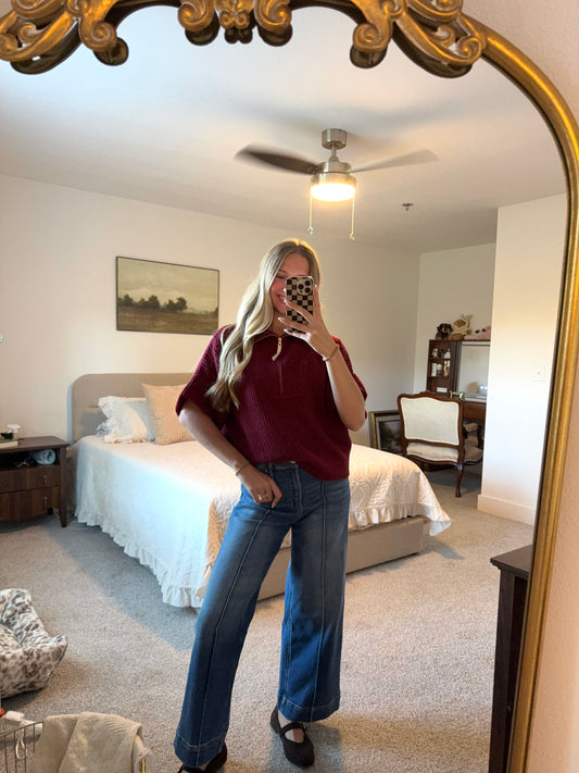 Half Zip Burgundy Sweater