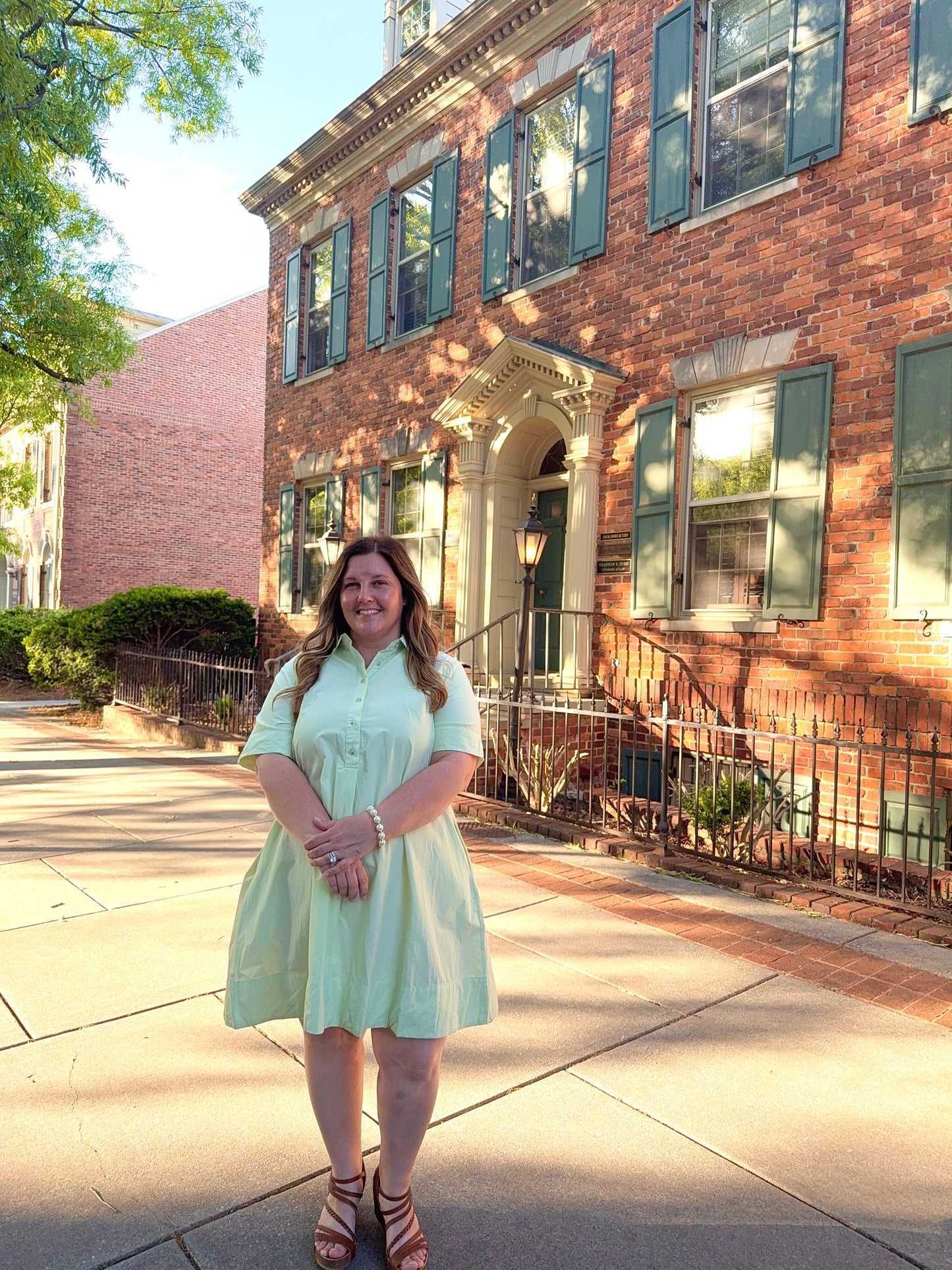 Pleated Light Green Shirt Dress