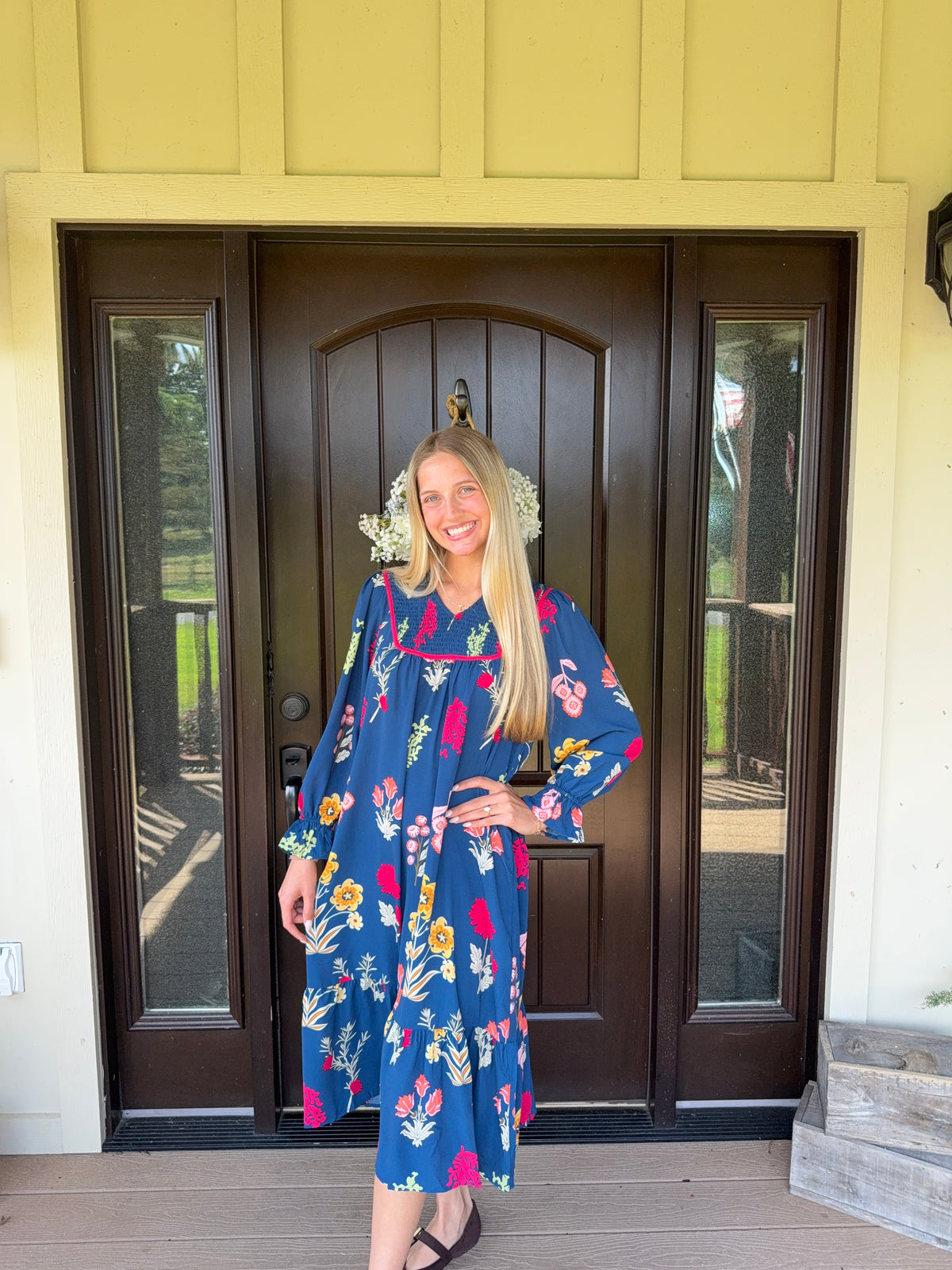 Blue floral midi dress