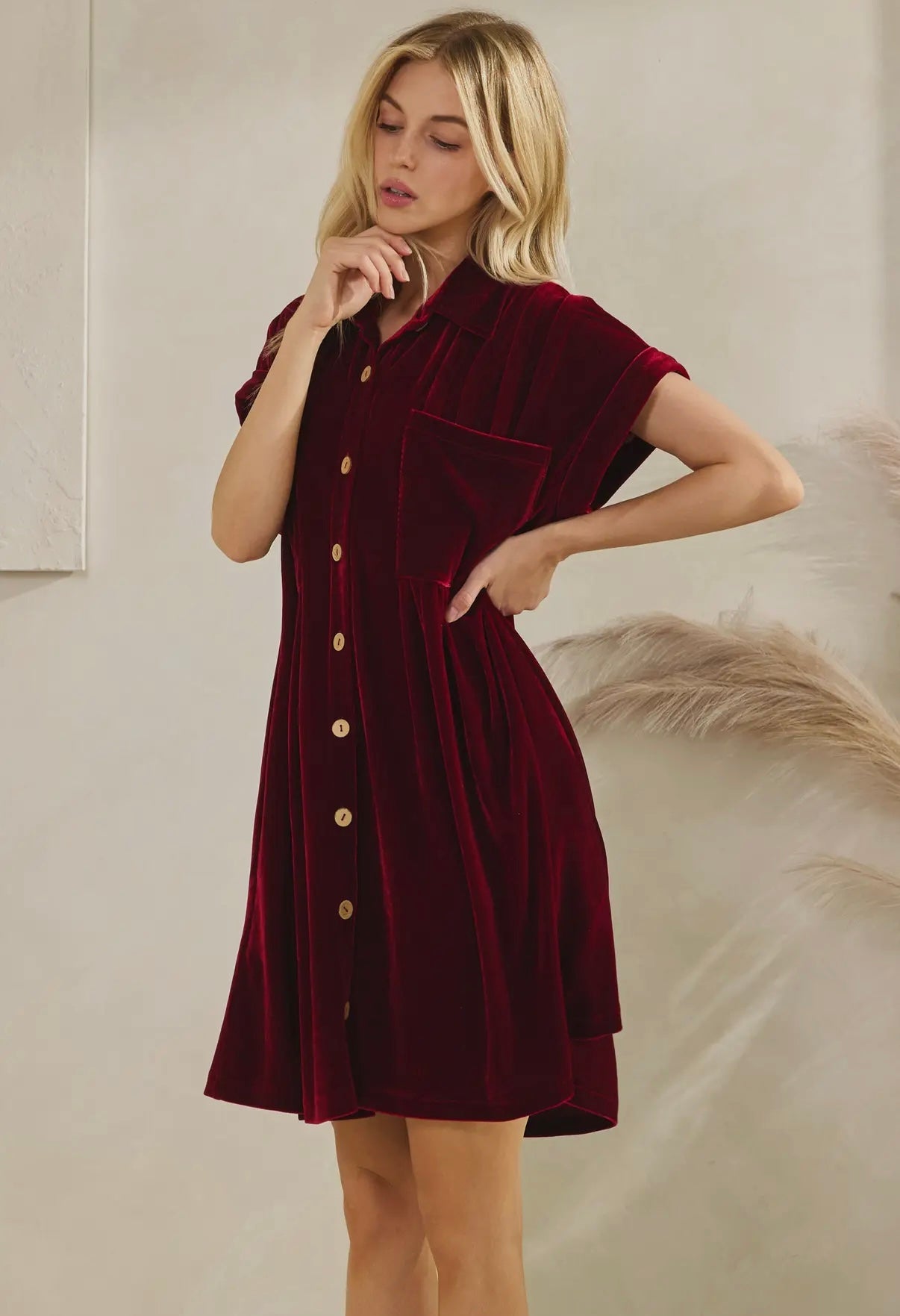 Velvet Pleat Dress