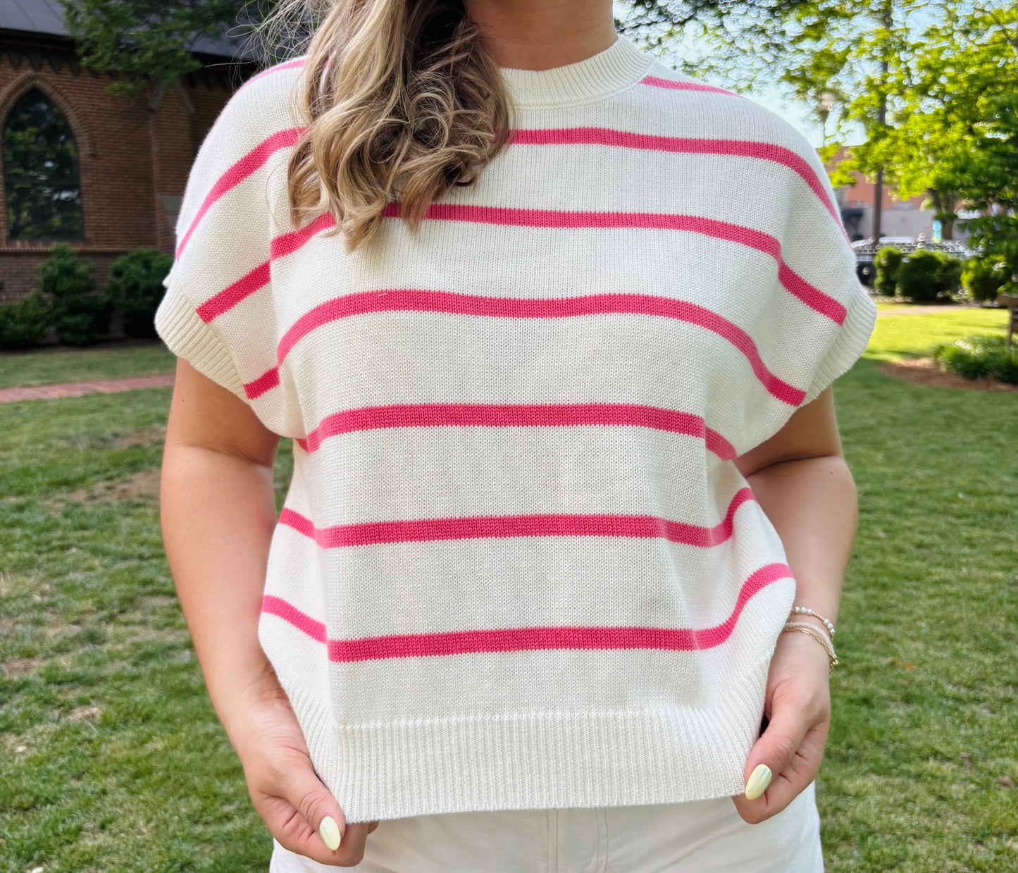 Pink Striped Knit Top