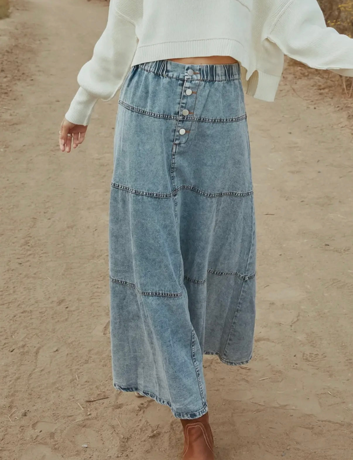Layered Patchwork Denim Skirt