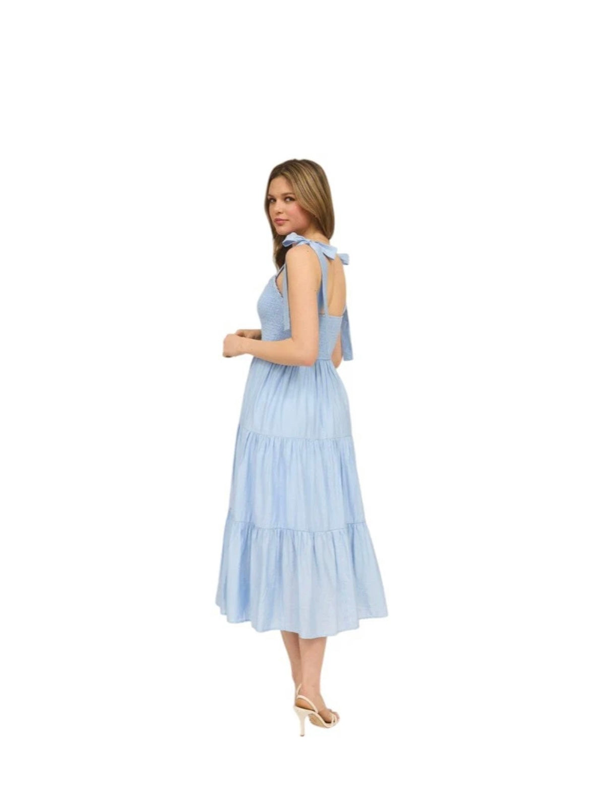 Sweetheart Neck Tie Strap Smocked Tiered Maxi Dress