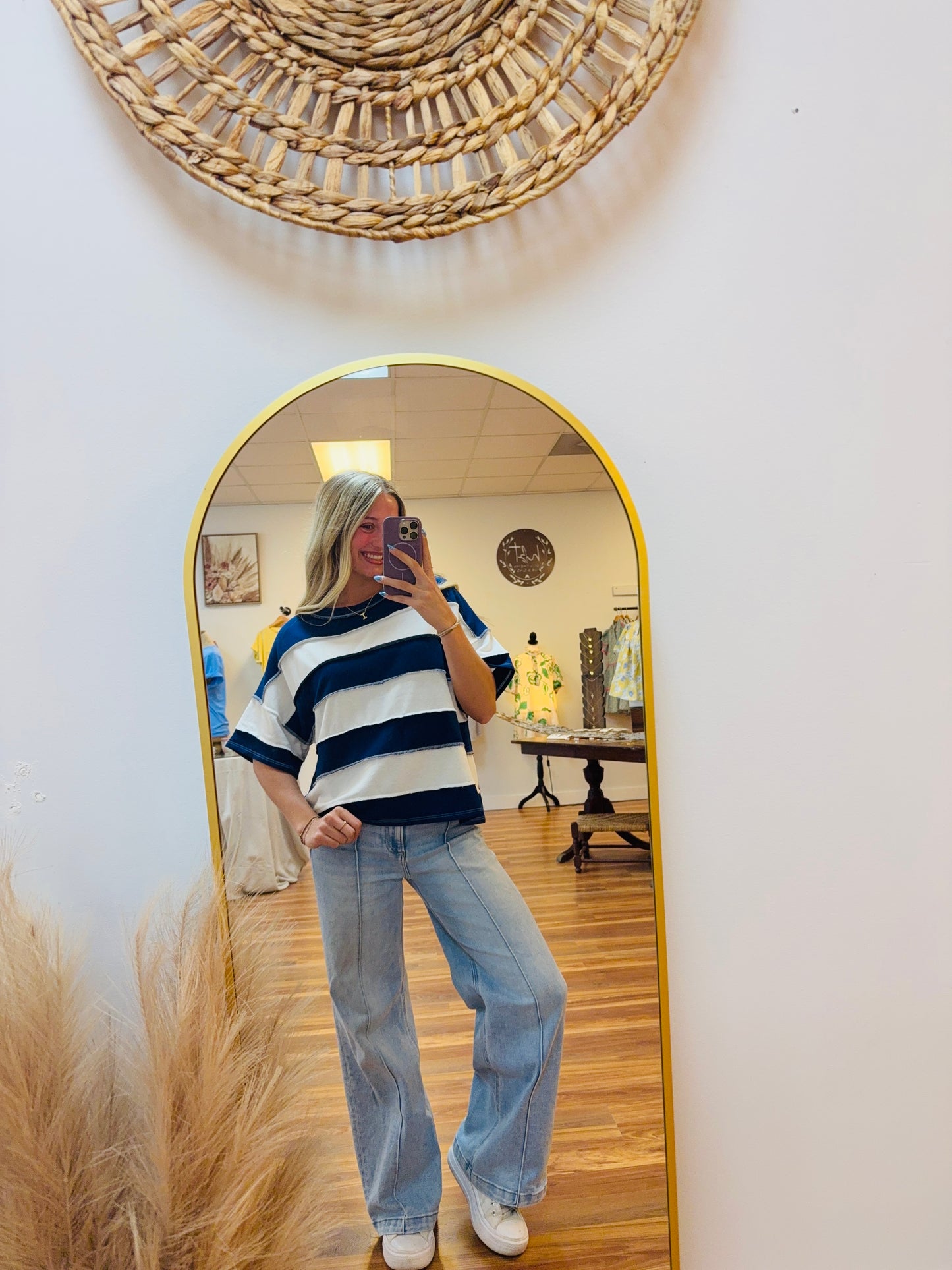 Navy Blue Striped Top