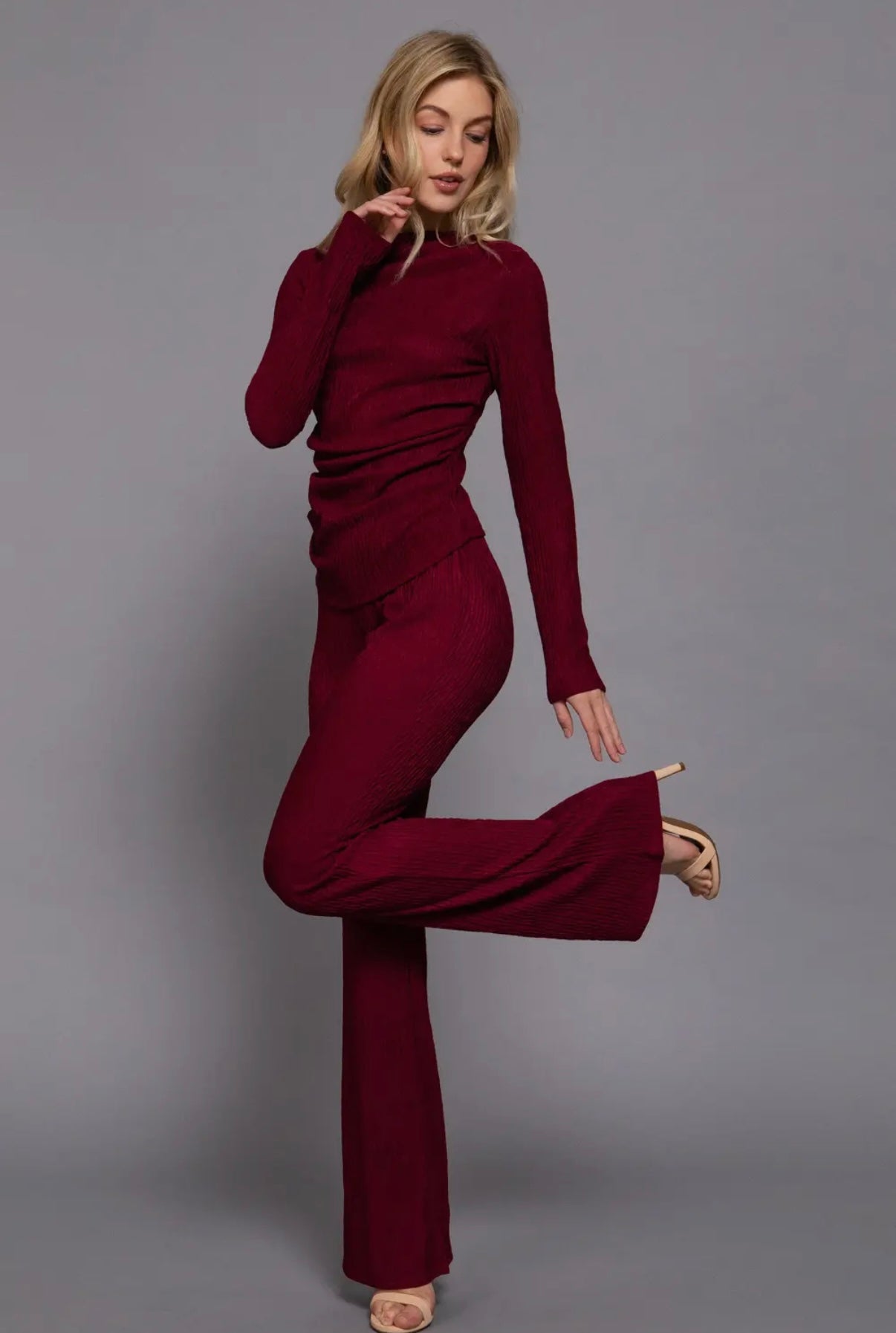 Long Sleeve Draped Top & Flare Bottoms