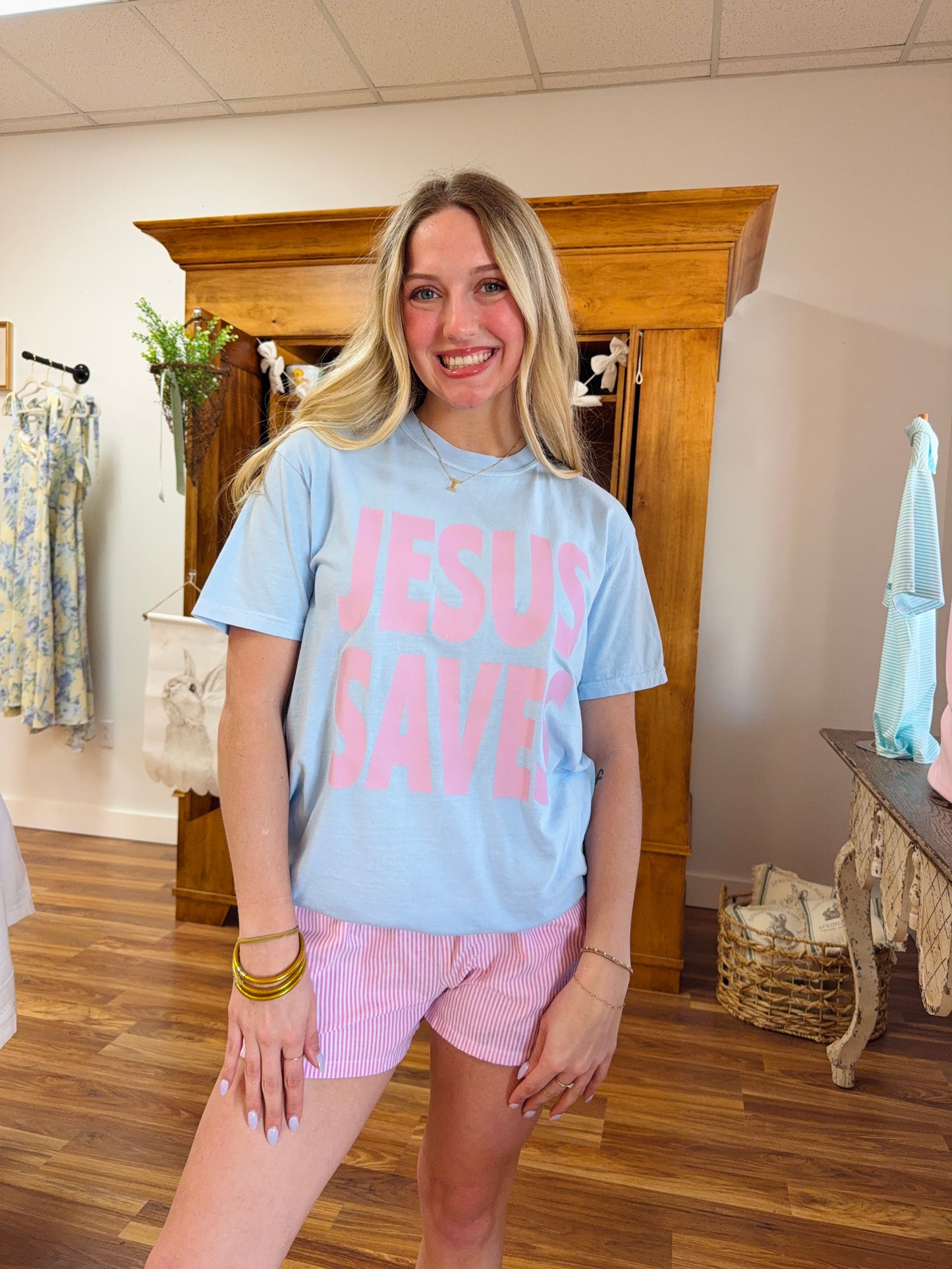Jesus Saves Blue Tee