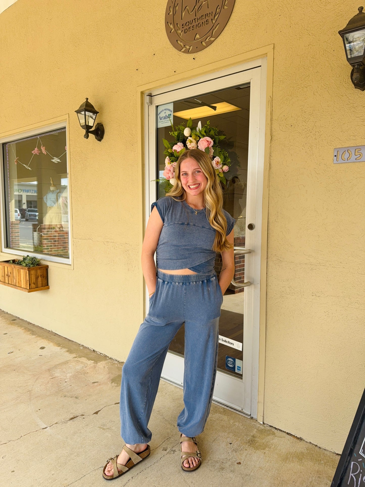 Two Piece Acid Wash Blue Set