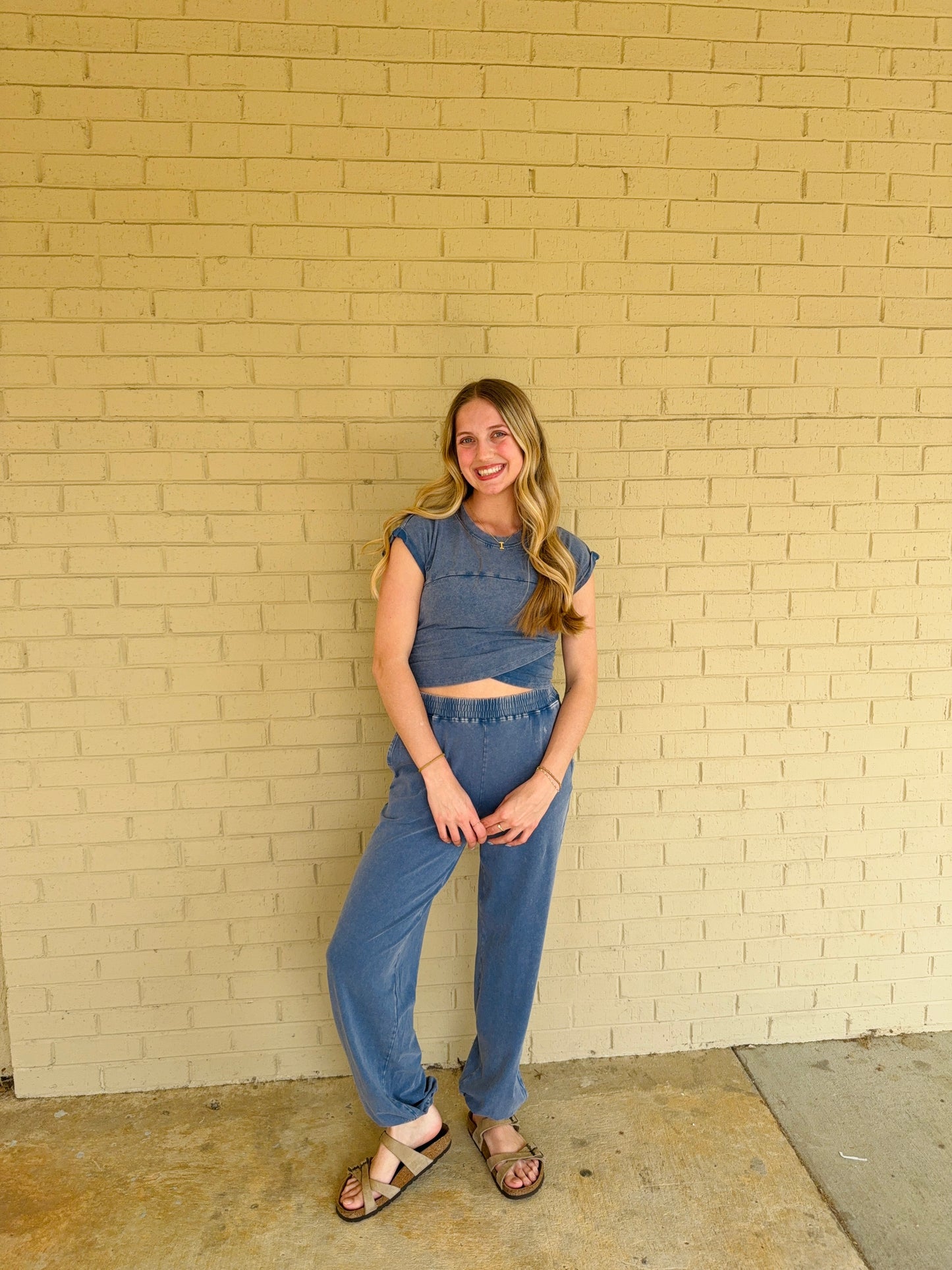 Two Piece Acid Wash Blue Set