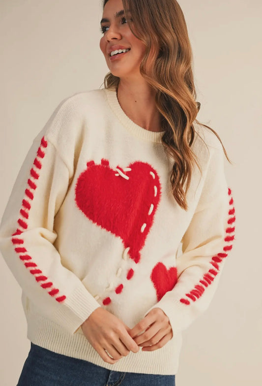 Fuzzy Heart Knit Sweater