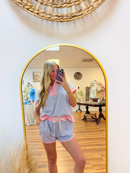 Bubblegum Pink & Blue Striped Set