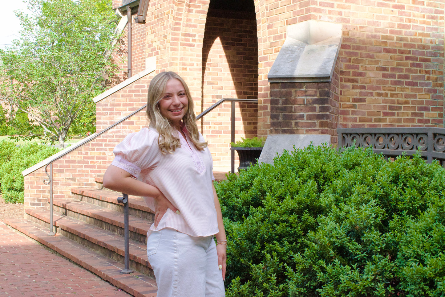 Pink Striped Collared Blouse