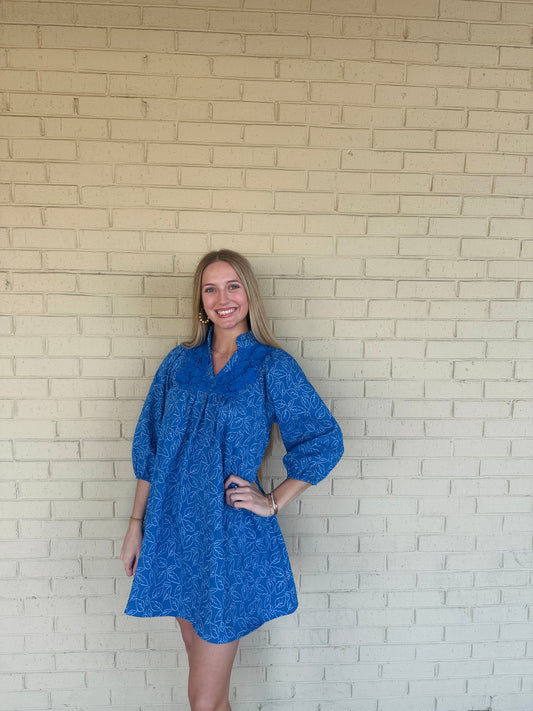 Blue Jacquard Dress