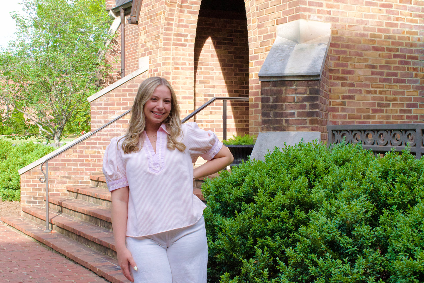 Pink Striped Collared Blouse