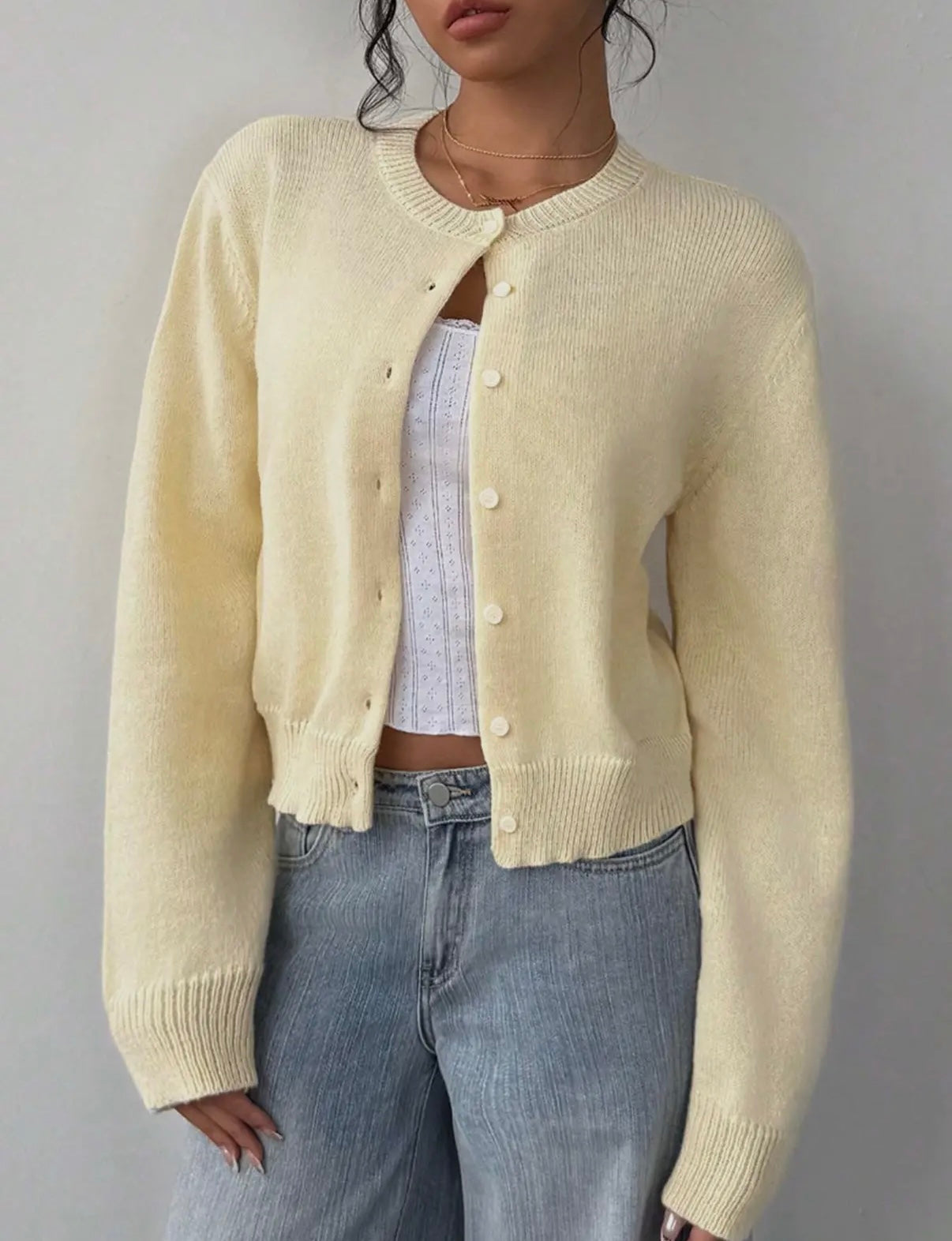 Yellow Long Sleeve Knitted Cardigan
