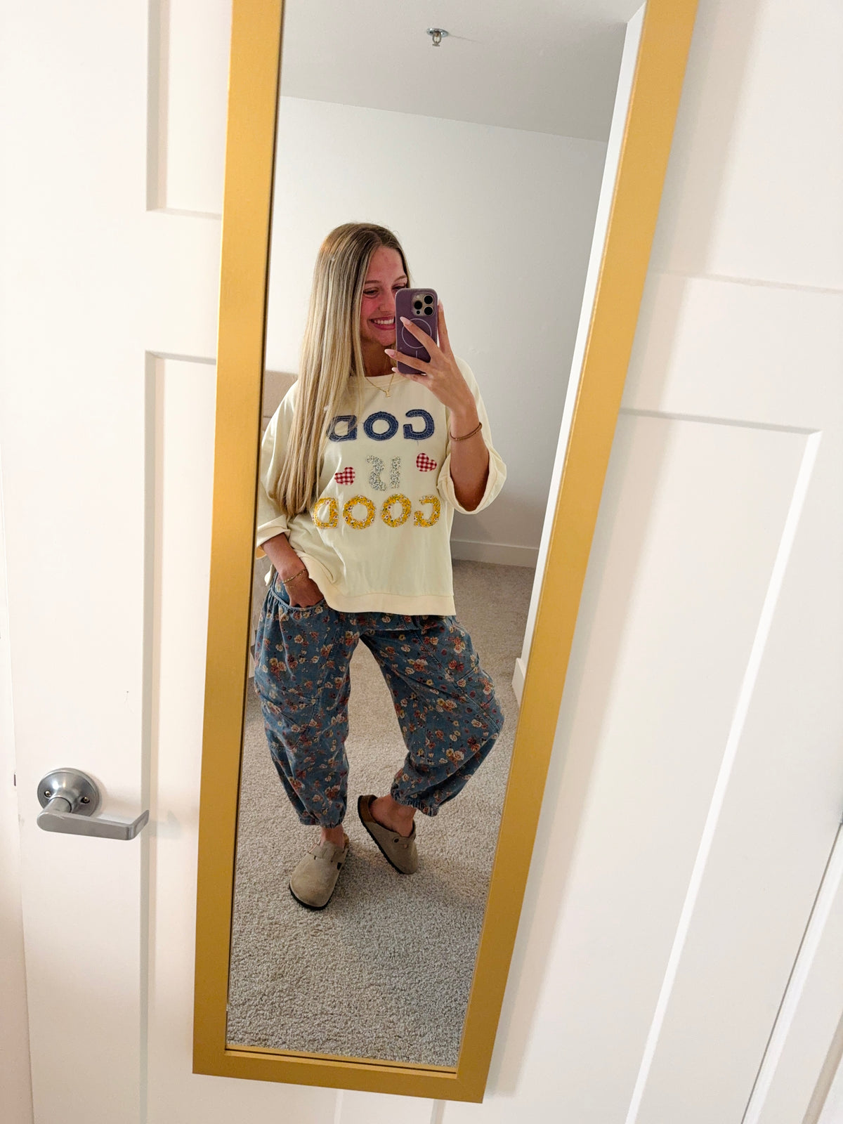 Floral barrel jeans