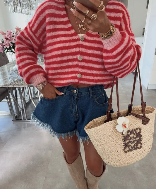 Red and Pink Cardigan