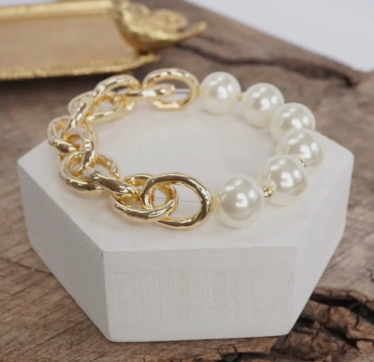 Chunky Chain & Pearl Beads Bracelet