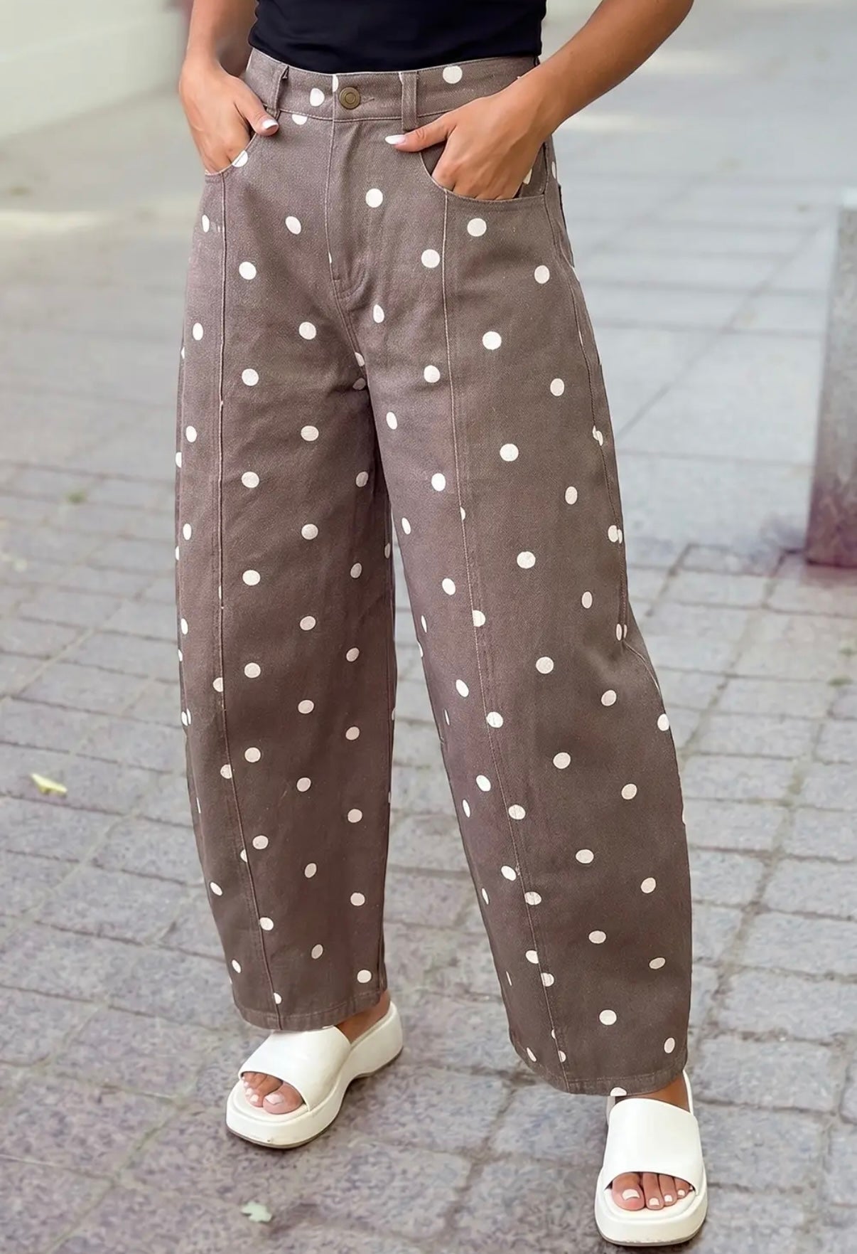 Brown polka dot jeans