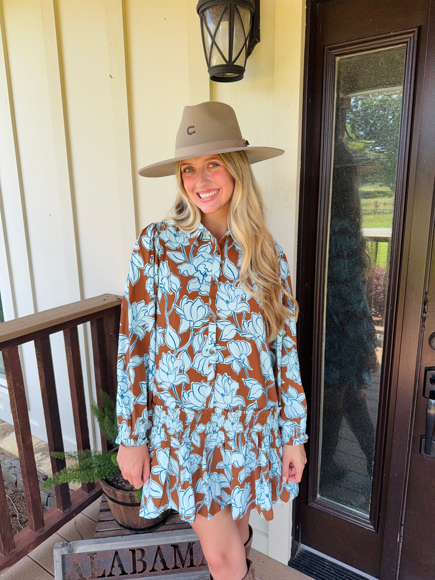 Mocha floral mini dress