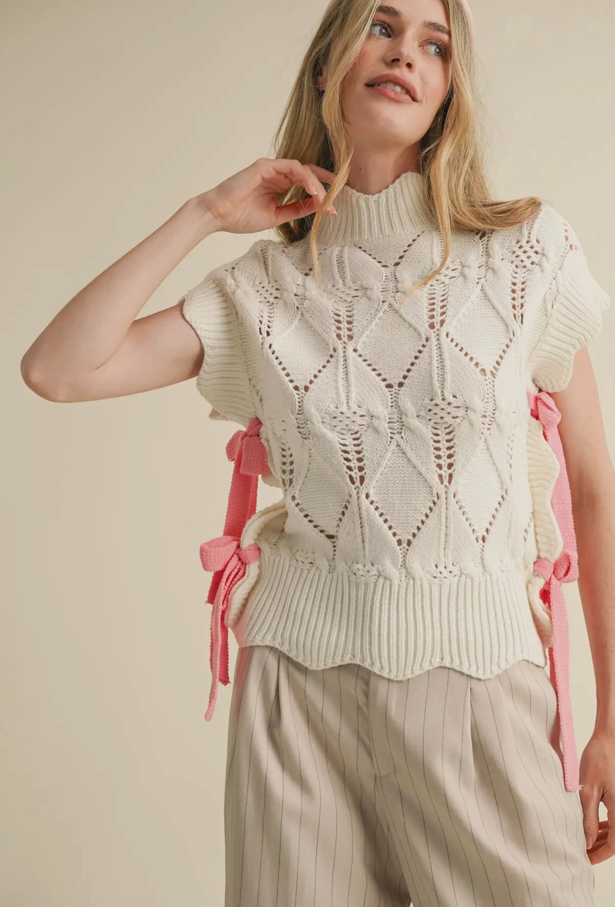 Mock Neck Cropped Sweater Vest