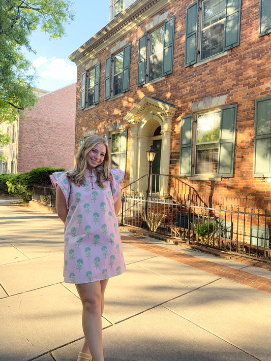 Pink Floral Print Mini Dress