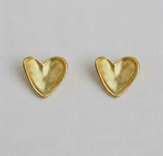 Gold Toned Heart Stud Earrings