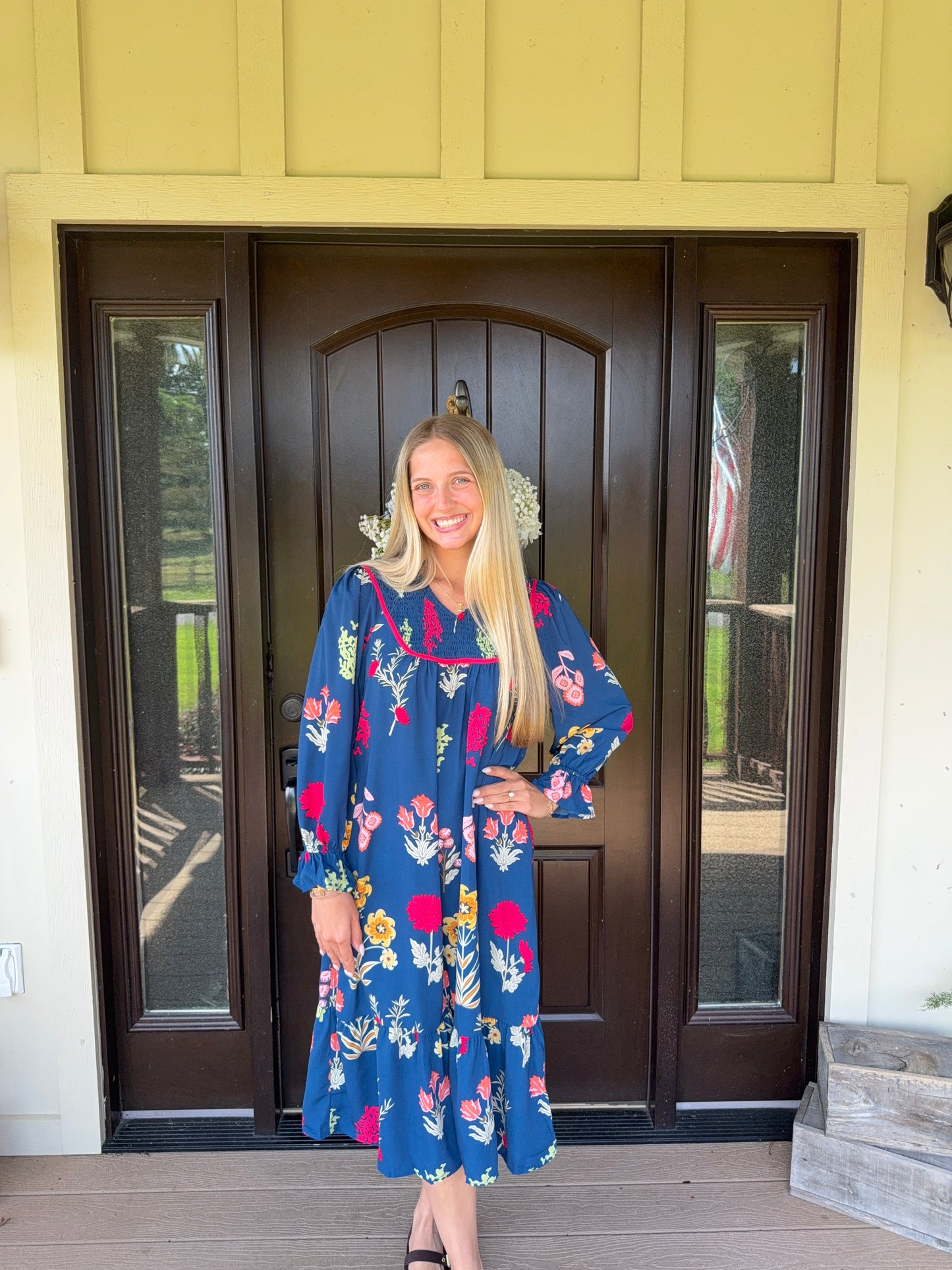 Blue floral midi dress