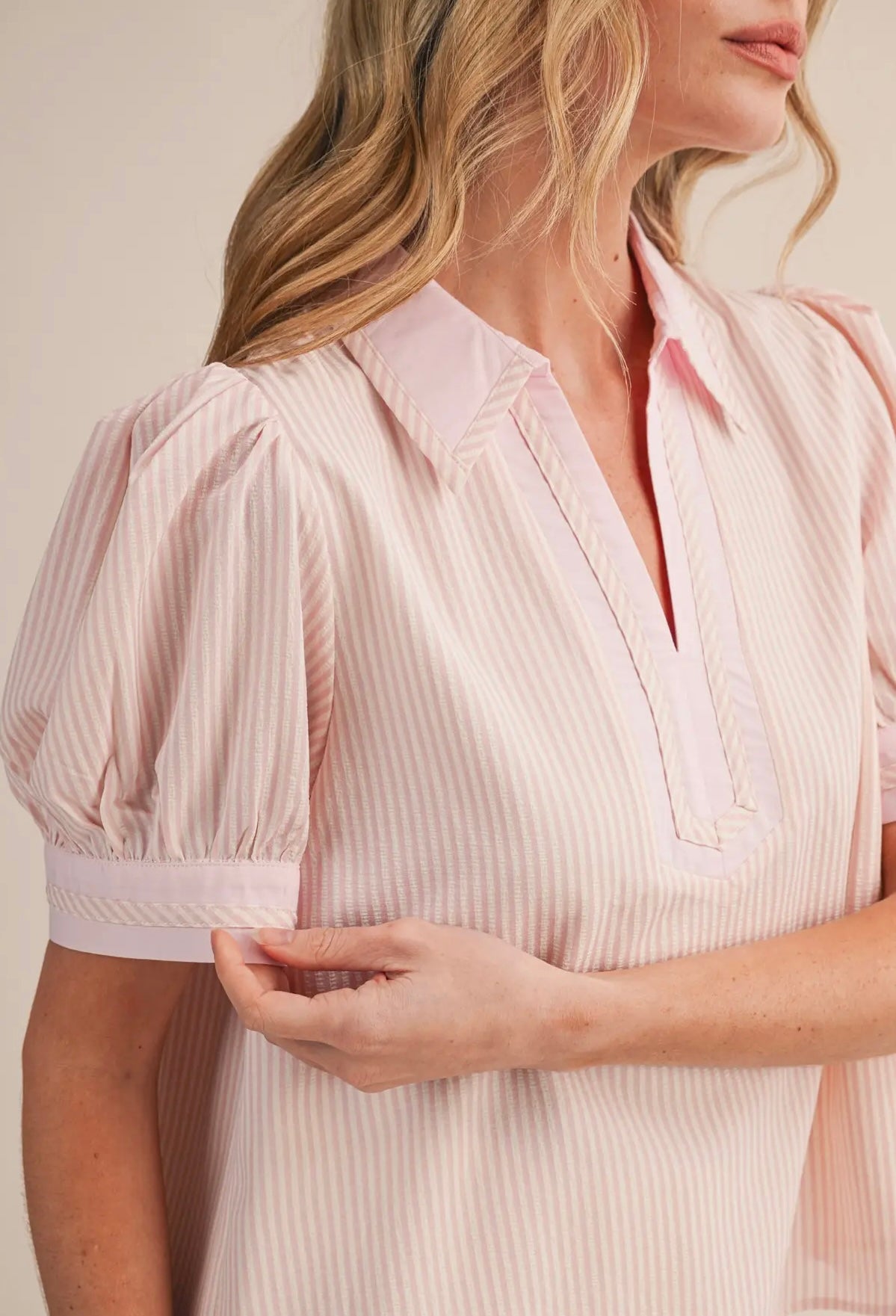 Pink Striped Collared Blouse