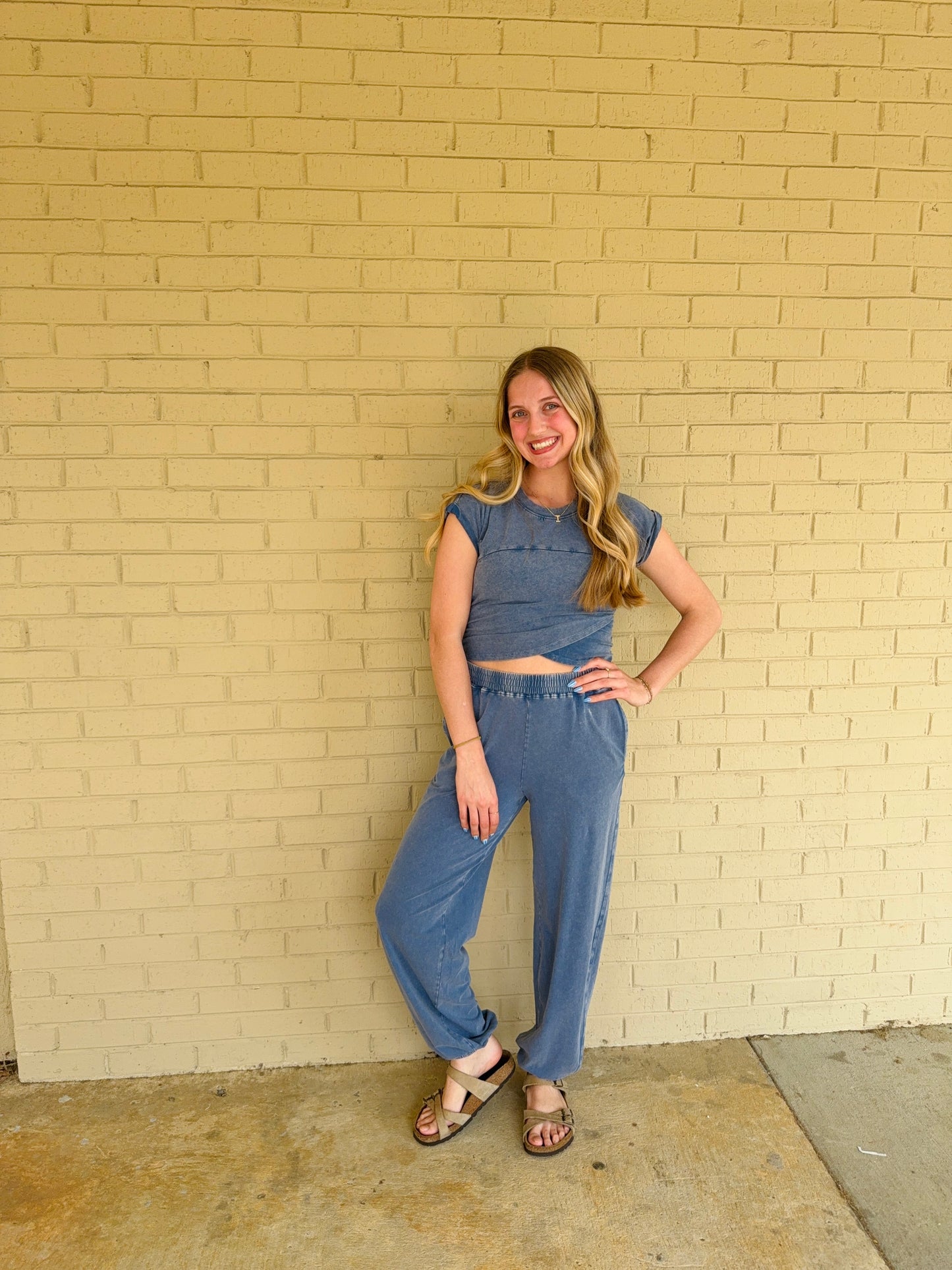 Two Piece Acid Wash Blue Set