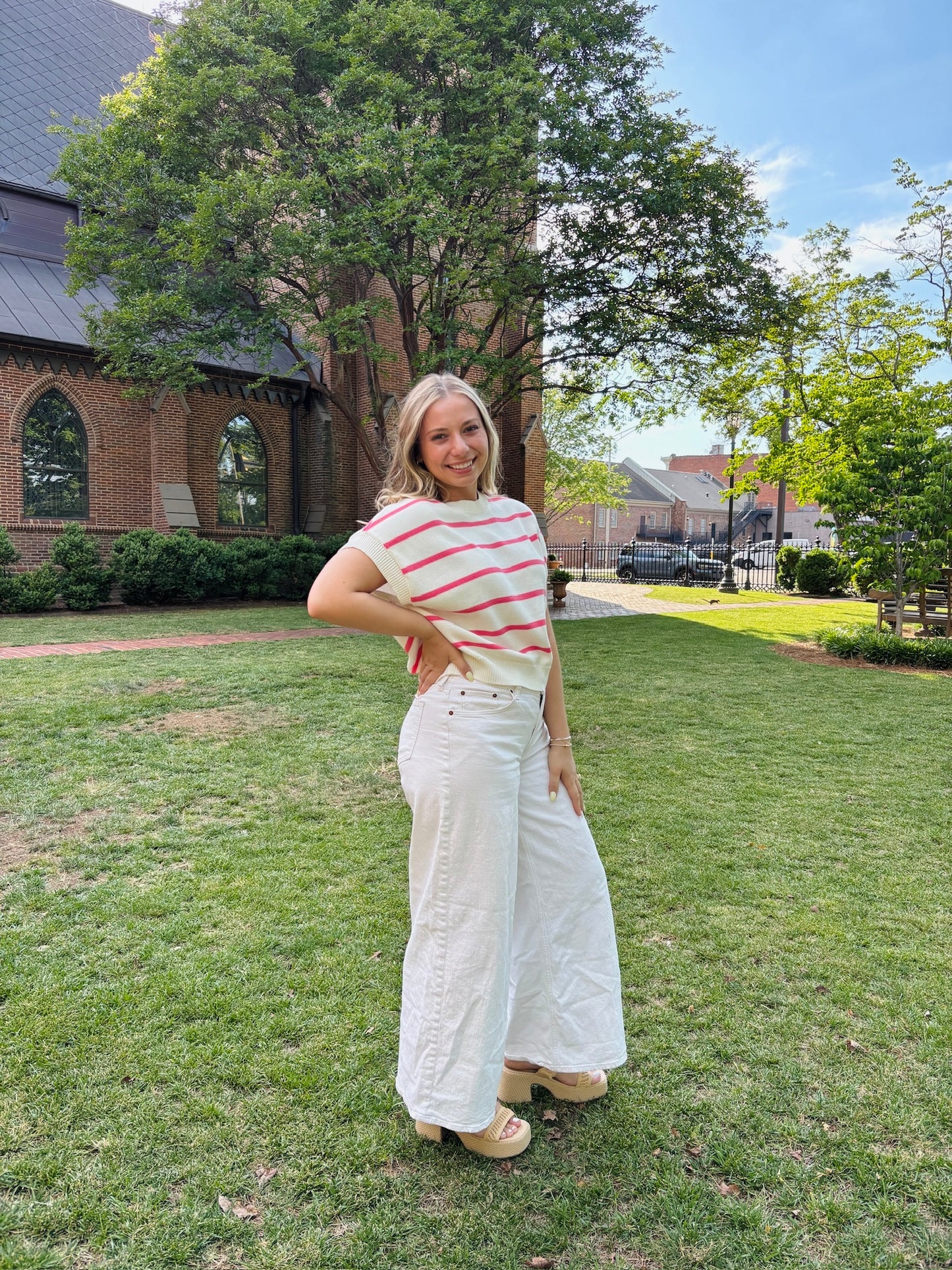 Pink Striped Knit Top
