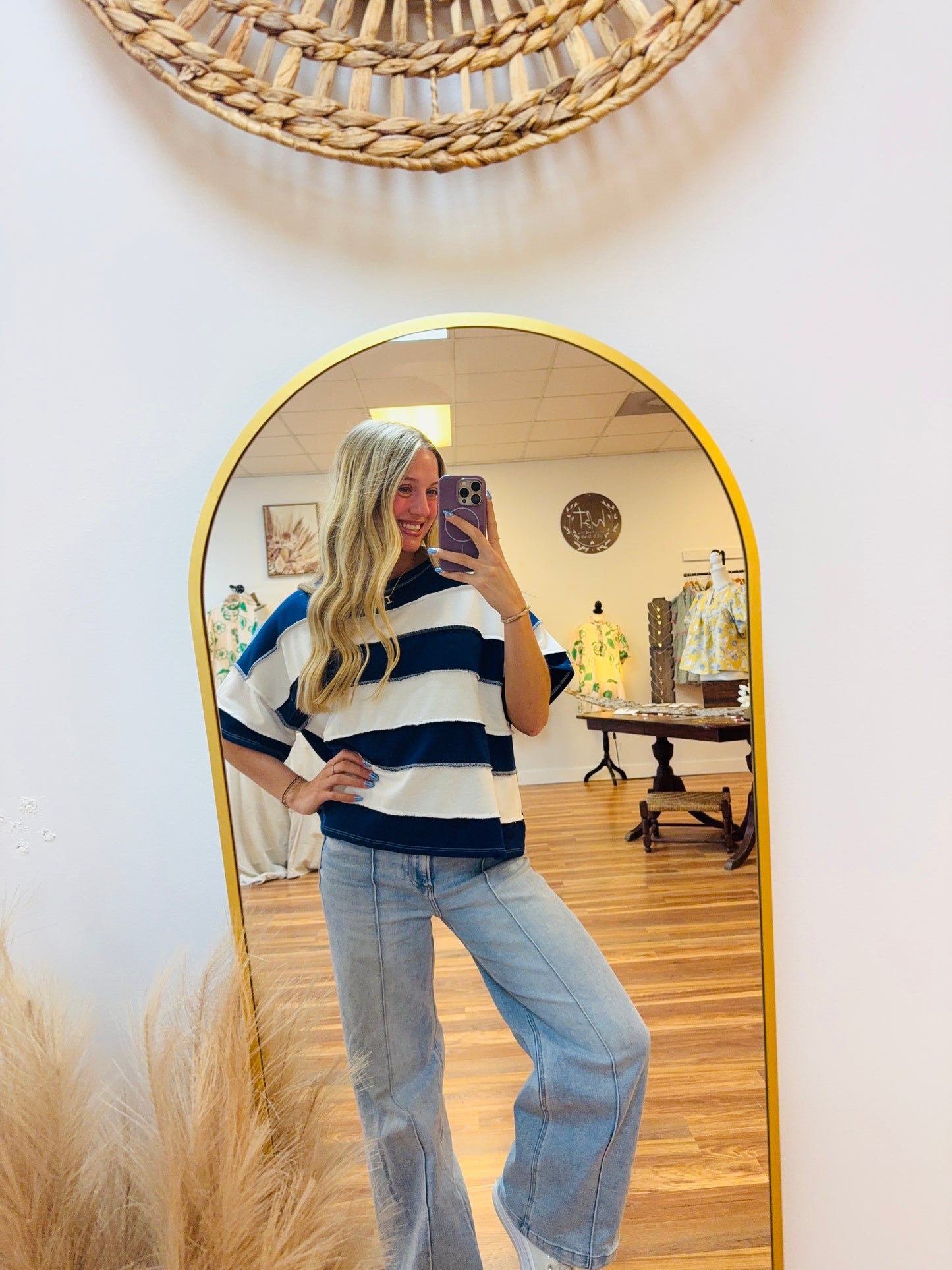 Navy Blue Striped Top