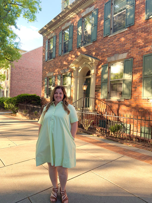 Pleated Light Green Shirt Dress