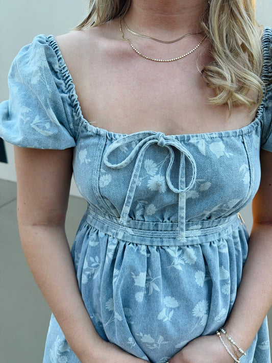 Floral Washed Denim Mini Dress