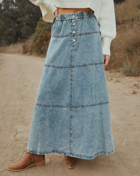 Layered Patchwork Denim Skirt
