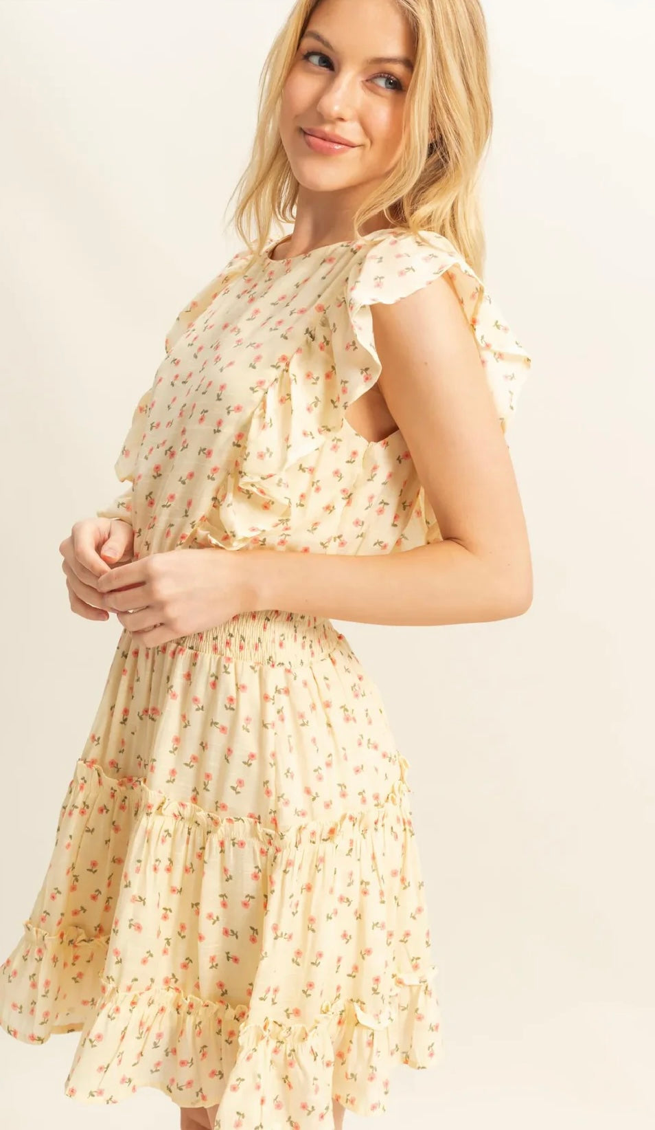 Ditsy Floral Print Ruffle Mini Dress