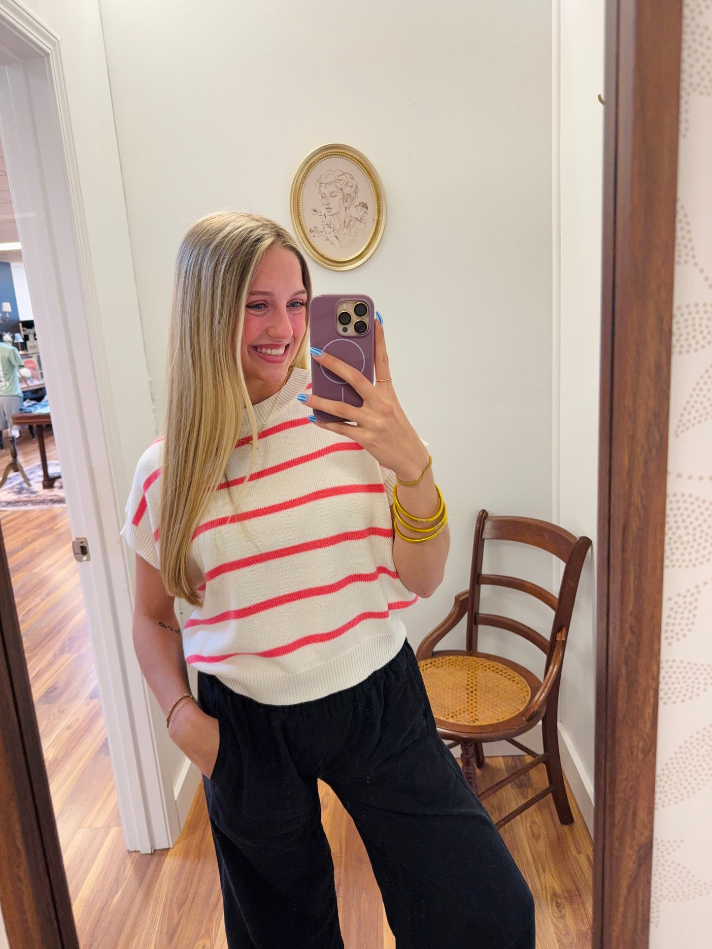 Pink Striped Knit Top