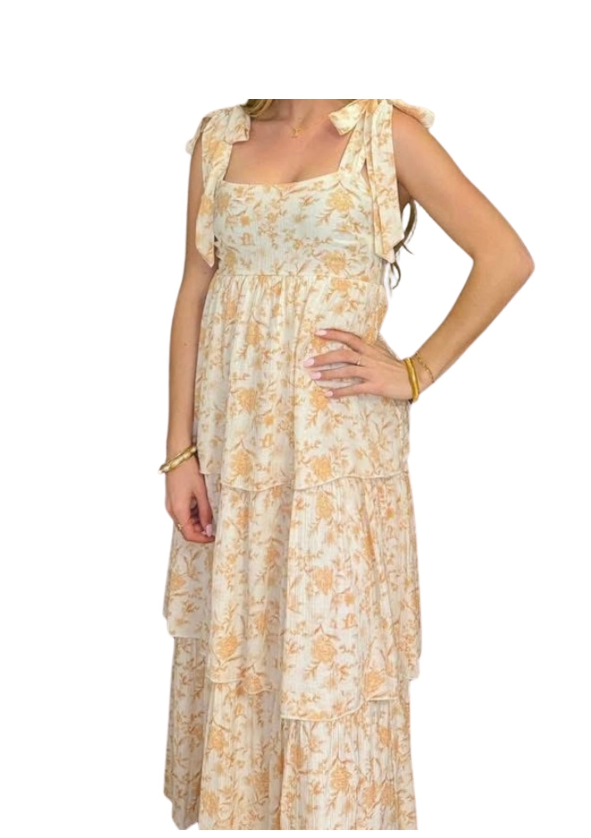 Floral Tie Strap Ruffled Tiered Midi Dress