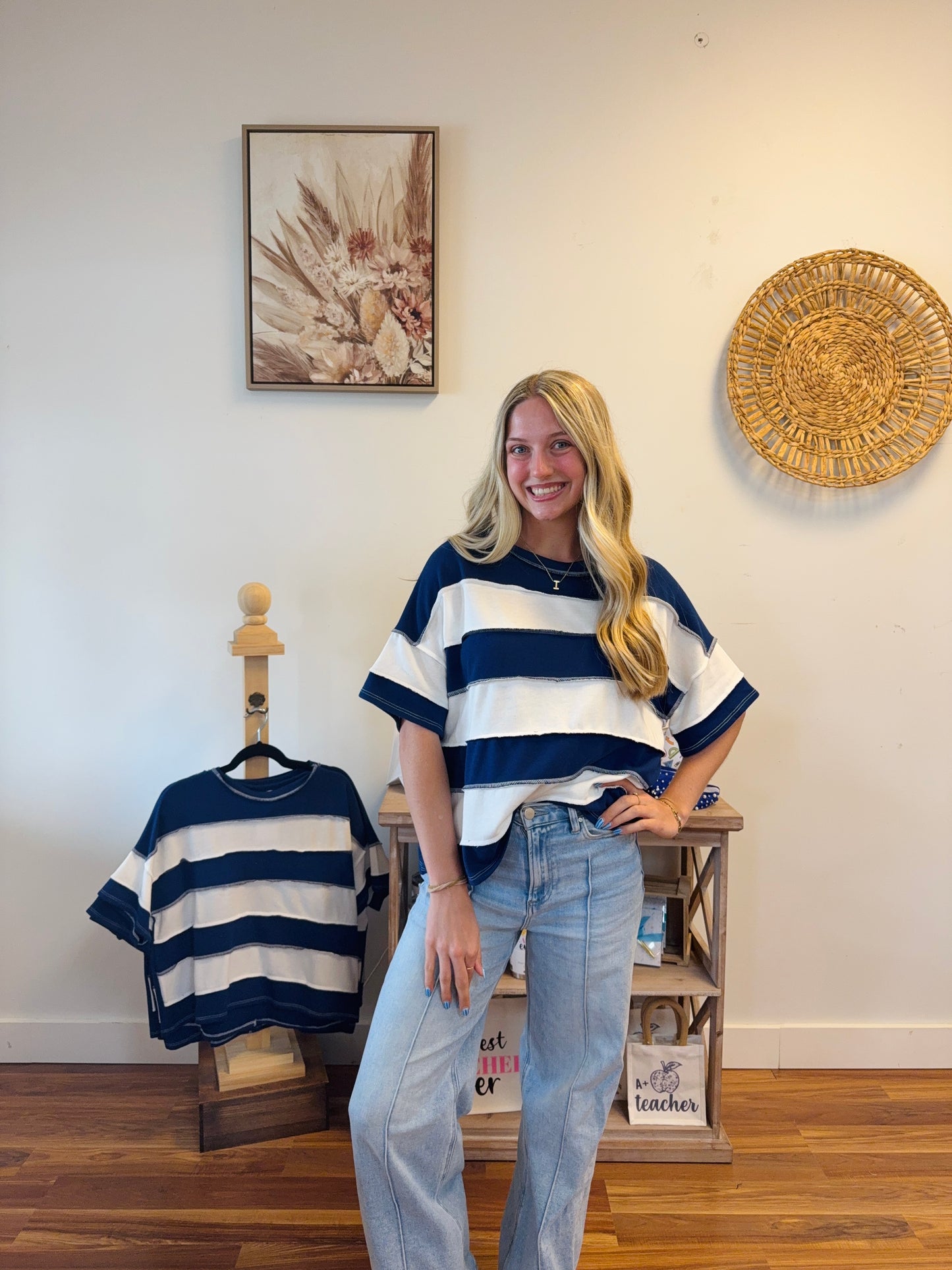 Navy Blue Striped Top