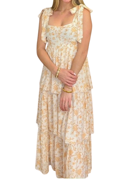 Floral Tie Strap Ruffled Tiered Midi Dress