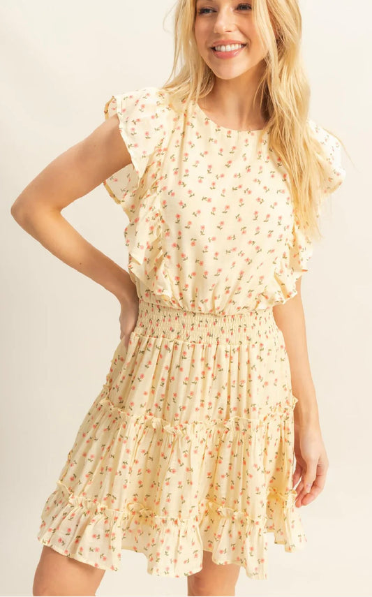 Ditsy Floral Print Ruffle Mini Dress