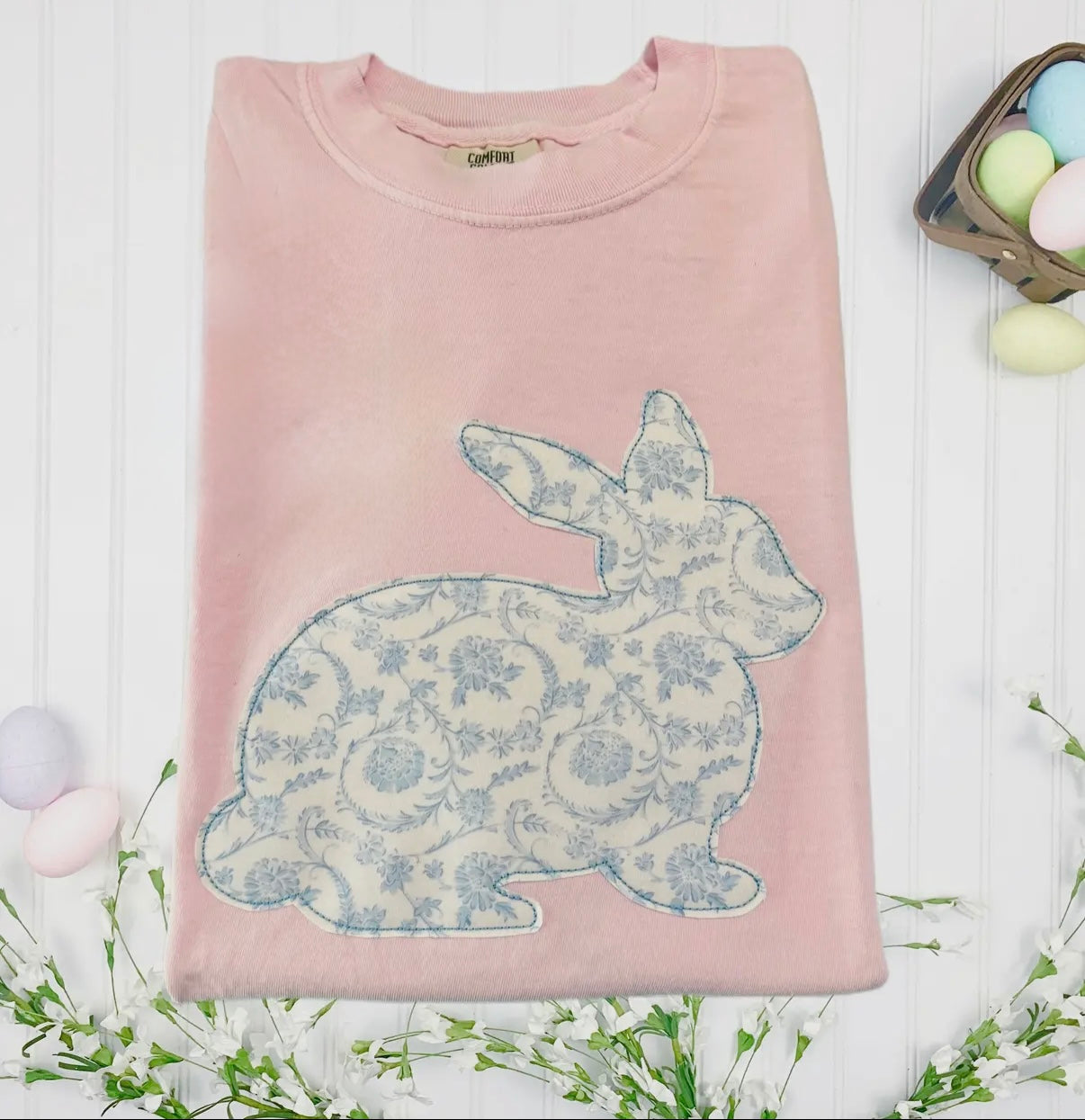 Chinoiserie Blue and White Bunny
Applique Embroidered Shirt