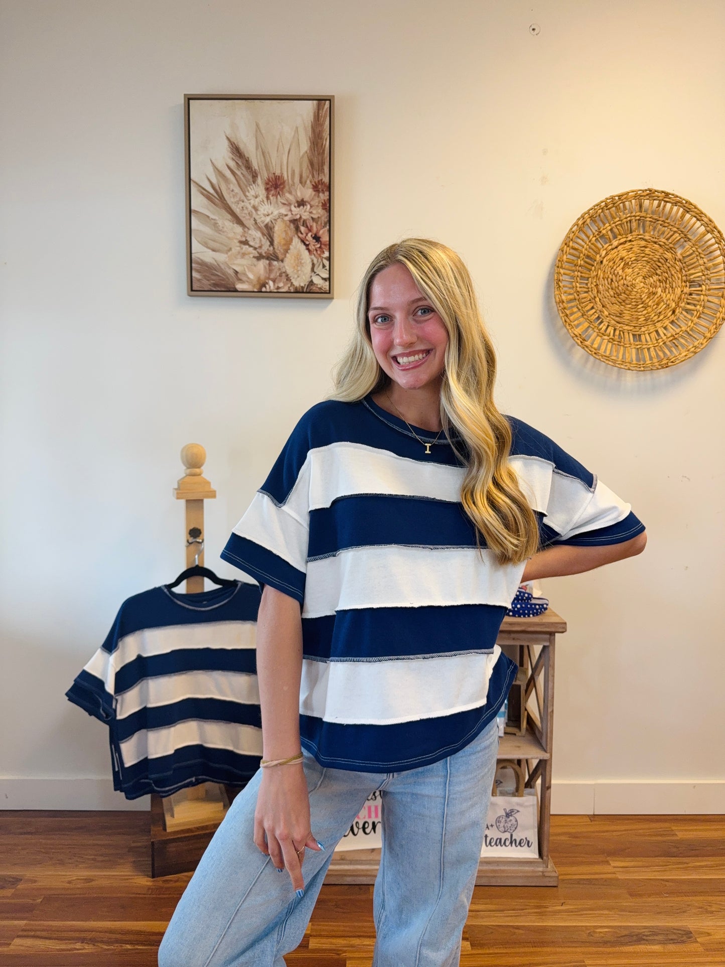 Navy Blue Striped Top