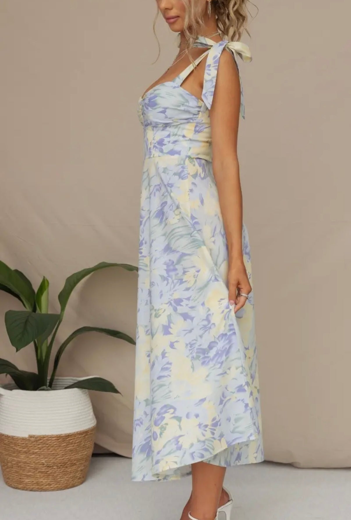 Pastel Floral Sweetheart Midi Dress